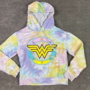Wonder Woman Tie Dye Hoodie Women's Medium Cropped DC Comics Drawstrings